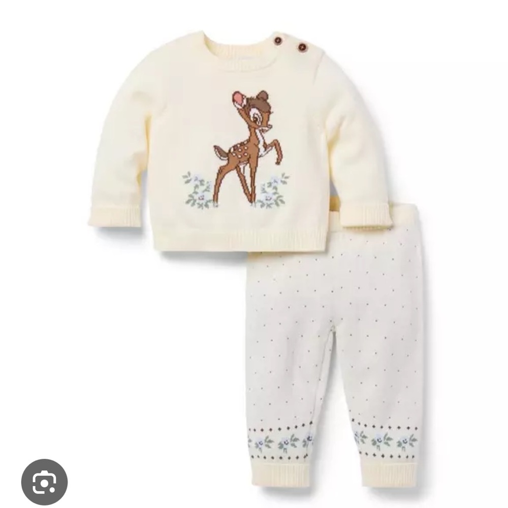Janie and Jack Bambi Cream Baby Sweater and Pants matching set